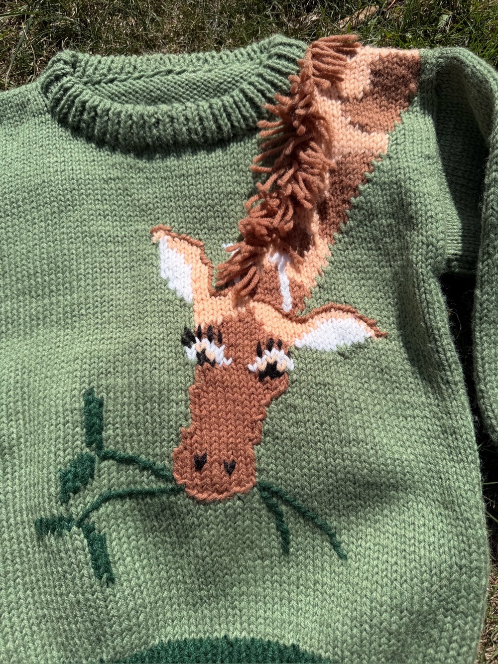 Vintage Hand Knit Novelty Sweater Children’s Giraffe Kids Girls Boys Small 5 6